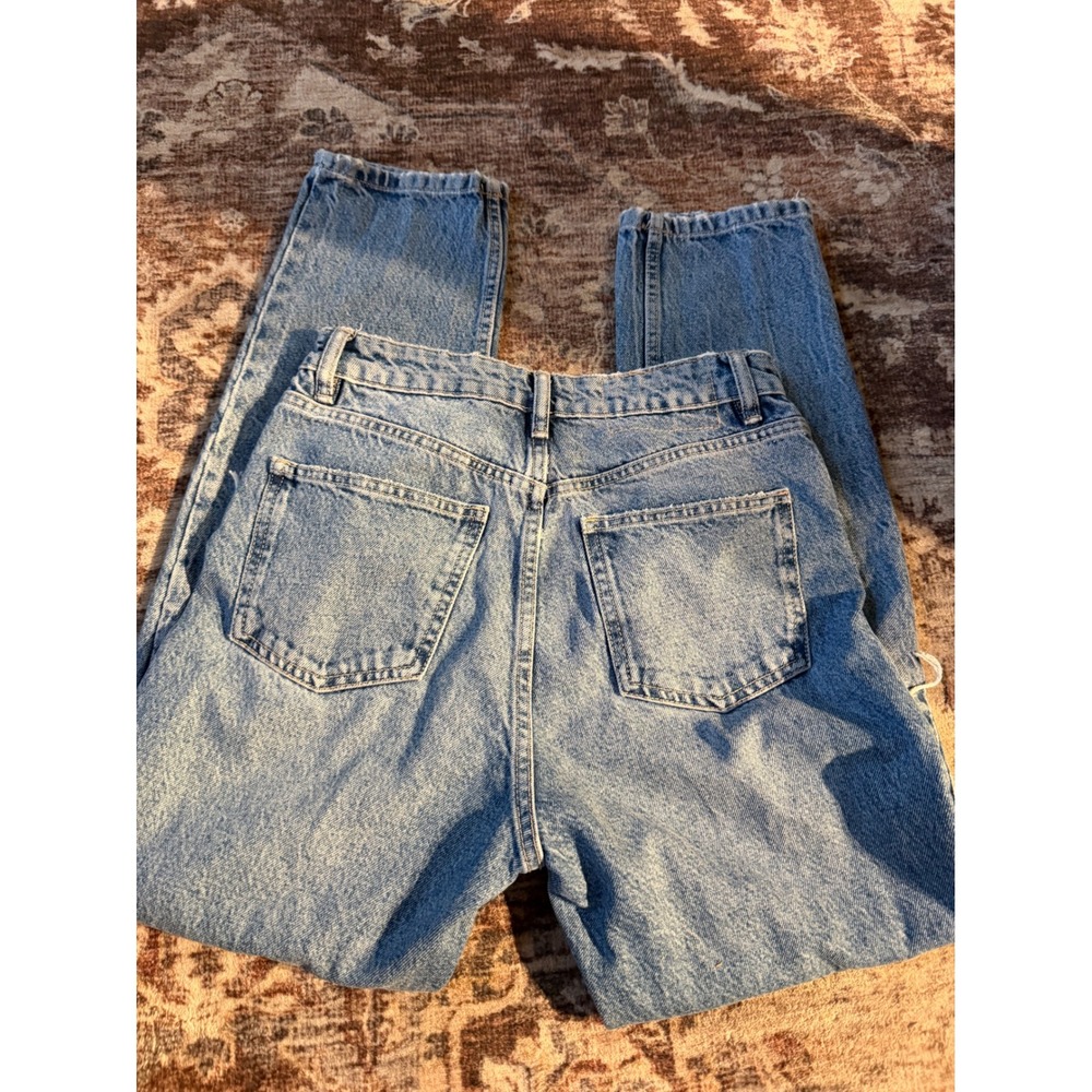 Zara High Waisted Distressed Straight Leg Jeans Light Wash Blue Size 4 - Picture 6 of 6